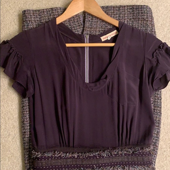 Rebecca Taylor tweed silk combo purple dress SZ 0 - Picture 7 of 7